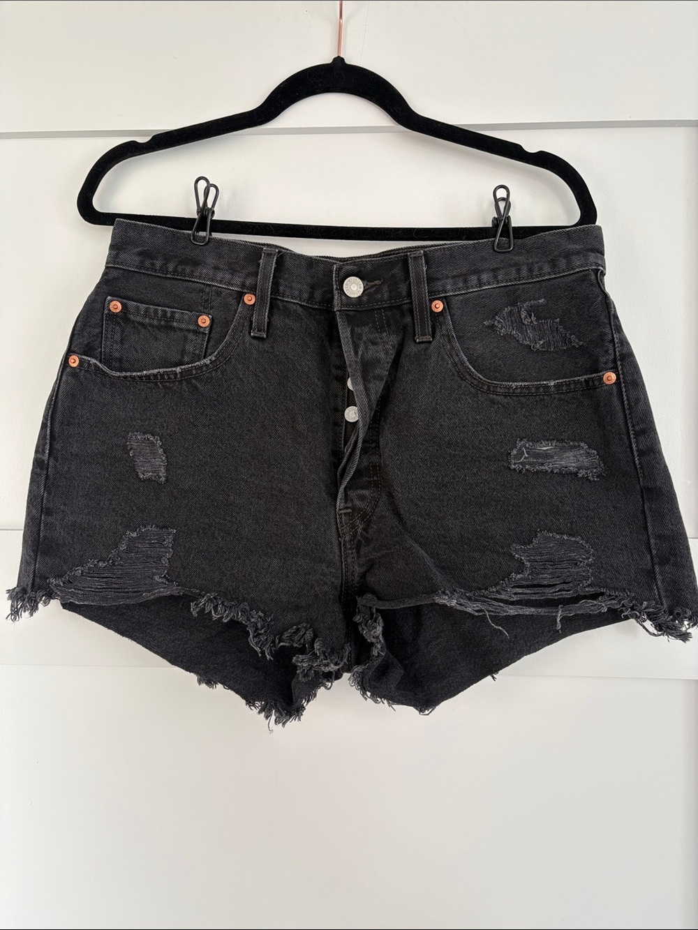 Black Levi’s 501’s Distressed Denim Women’s Shorts